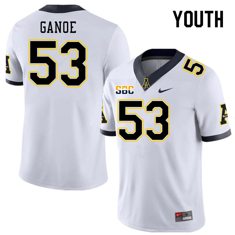 Youth #53 Jake Ganoe Appalachian State Mountaineers College Football Jerseys Stitched Sale-White